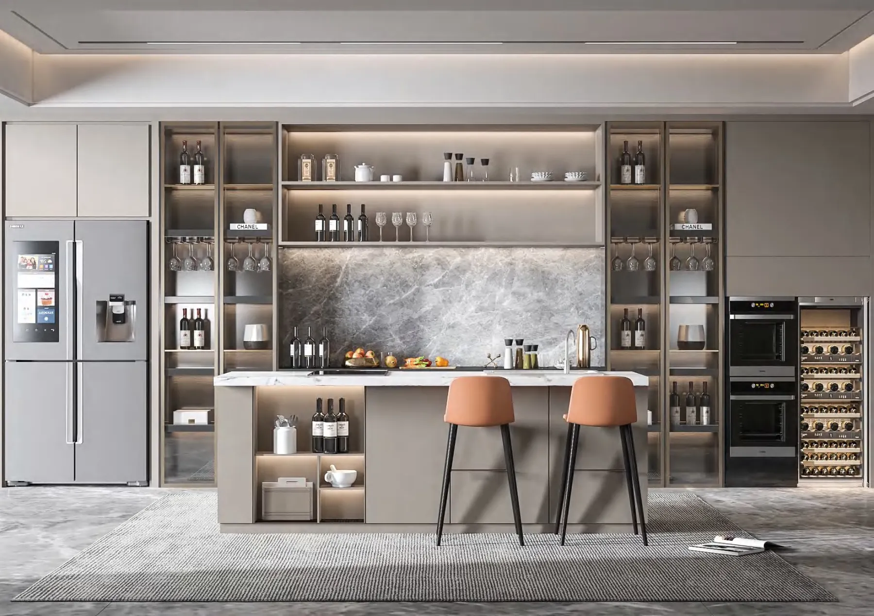 Cocina moderna con isla y acabados premium